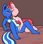 anthro bed blush bodily_fluids breasts clothed clothing drooling duo female female/female fingering french_kissing furniture genital_fluids kissing lying nipples nude on_back on_bed saliva tongue tongue_out vaginal vaginal_fingering vaginal_fluids tenmathemaiden happy_tree_friends giggles_(htf) petunia_(htf) chipmunk ground_squirrel mammal mephitid rodent sciurid skunk absurd_res hi_res