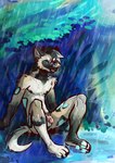 anthro balls blep circumcised flaccid genitals humanoid_genitalia humanoid_penis male nature nature_background nipples nude outside pawpads penis raining sitting solo spread_legs spreading tan_body tongue tongue_out manedfucc african_wild_dog canid canine mammal hi_res