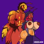 antennae_(anatomy) anthro areola arthropod_abdomen big_breasts black_hair blush blush_lines bodily_fluids breasts butt butt_grab cum cum_inflation cum_inside duo female flavored_cum food from_behind_position genital_fluids hair hand_on_butt highlights_(coloring) honey_(food) honey_cum inflation male male/female multicolored_body muscular muscular_male nipple_piercing nipples orange_body piercing red_eyes red_hair sex stinger thick_thighs two_tone_body unusual_bodily_fluids unusual_cum unusual_genital_fluids yellow_body bugzilla wendy_(bugzilla) arthropod bee hymenopteran insect 1:1 absurd_res hi_res