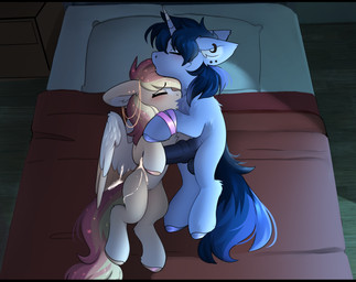 afterglow animal_genitalia animal_penis balls bed black_bars bodily_fluids cum cum_on_body duo equine_genitalia equine_penis erection female feral furniture genital_fluids genitals hoofjob hooves horn kissing lying lying_on_bed male male/female on_bed on_side penis piercing wings fluffy_sketch hasbro my_little_pony mythology equid equine horse mammal mythological_creature mythological_equine pegasus unicorn hi_res letterbox