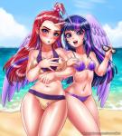 alternate_species beach bikini blush clothed clothing cloud duo eyewear feathered_wings feathers female glasses hair horn humanoidized long_hair looking_at_viewer multicolored_hair navel open_mouth outside purple_body purple_eyes purple_feathers seaside sky swimwear two-piece_swimsuit wings racoon-kun friendship_is_magic hasbro my_little_pony moondancer_(mlp) twilight_sparkle_(mlp) animal_humanoid equid equid_humanoid equine equine_humanoid horned_humanoid humanoid mammal mammal_humanoid winged_humanoid 2018 digital_media_(artwork)