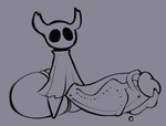 anthro balls big_balls big_penis bodily_fluids cloak clothing erection genital_fluids genitals huge_balls huge_penis hyper hyper_balls hyper_genitalia hyper_penis male penis precum small_but_hung solo zantanerz hollow_knight team_cherry the_knight_(hollow_knight) arthropod vessel_(species) hi_res monochrome