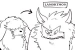 angry anthro duo evolutionary_family fluffy hair hair_over_eyes long_ears male sharp_teeth teeth text rinhatsuyuki bandai_namco digimon digimon_ghost_game angoramon digimon_(species) lagomorph lamortmon leporid mammal rabbit 3:2 english_text hi_res