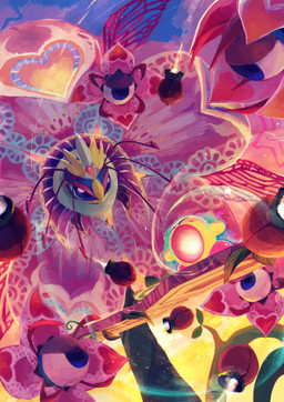 ambiguous_gender anthro biped blush blush_stickers cloud crown detailed_background duo dutch_angle eyes_closed eyestalks female fight flower headgear looking_at_another missile outside pink_body pink_flower plant purple_eyes red_body size_difference sunrise suyasuyabi427 kirby:_triple_deluxe kirby_(series) nintendo flowered_sectonia hypernova_kirby kirby arthropod elemental_creature flora_fauna hymenopteran insect waddling_head wasp 2022 absurd_res digital_drawing_(artwork) digital_media_(artwork) hi_res signature