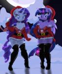 anthro anthrofied armwear blue_eyes blush boots breasts christmas_clothing christmas_headwear cleavage clothed clothing costume cutie_mark duo elbow_gloves eyeshadow feathered_wings feathers female footwear fur gloves hair handwear hat headgear headwear high_heeled_boots high_heels holidays horn legwear makeup moon multicolored_hair night outside plant purple_body purple_eyes purple_fur purple_hair santa_hat shoes snow standing star thigh_boots thigh_highs tree two_tone_hair wings winter_hat danmakuman ponyguy67 christmas friendship_is_magic hasbro my_little_pony mythology rarity_(mlp) twilight_sparkle_(mlp) equid equine mammal mythological_creature mythological_equine unicorn winged_unicorn 2014 colored digital_media_(artwork) hi_res sketch