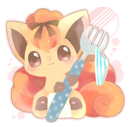 3_toes abstract_background accessory ambiguous_gender blue_clothing blue_panties blue_underwear blush bottomwear brown_body brown_eyes brown_fur brown_inner_ear brown_markings brown_ribbon chibi clothing curled_tail cutlery feet feral fork front_view fur gloves_(marking) hair hair_accessory hair_ribbon holding_fork holding_object kitchen_utensils leg_markings looking_at_viewer markings multi_tail multicolored_body multicolored_clothing multicolored_fur multicolored_panties multicolored_underwear orange_body orange_fur orange_hair orange_tail panties pattern_bottomwear pattern_clothing pattern_panties pattern_underwear pawpads paws pink_pawpads ribbons sitting smile socks_(marking) solo striped_bottomwear striped_clothing striped_panties striped_underwear stripes tail tan_body tan_fur toes tools two_tone_clothing two_tone_panties two_tone_underwear underwear white_body white_clothing white_fur white_markings white_panties white_underwear michi_runi nintendo pokemon canid canine generation_1_pokemon mammal pokemon_(species) vulpix digital_media_(artwork) unavailable_at_source