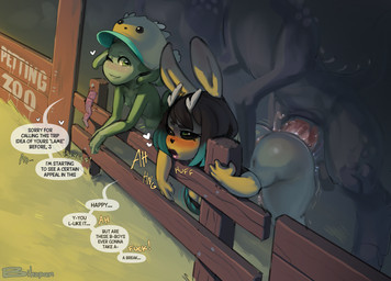 ahegao ambiguous_penetration anthro anthro_on_feral anthro_penetrated bent_over bestiality big_breasts big_butt big_penis bite biting_lip black_hair black_sclera blush bodily_fluids breasts butt cleavage clothed clothing condom cum cum_inside dialogue duo_focus erection eye_roll eyewear female female_on_feral female_penetrated feral feral_penetrating feral_penetrating_anthro feral_penetrating_female fucked_silly genital_fluids genitals glistening glistening_body green_body green_eyes green_hair group hair heart_symbol humanoid_on_feral interspecies loli looking_at_another looking_pleasured male male/female male_penetrating male_penetrating_female moan monster_girl_(genre) multicolored_hair open_mouth orgasm outside parallel_sex partially_clothed penetration penis pseudo_hair sex sexual_barrier_device shortstack size_difference smile sound_effects speech_bubble standing tentacle_hair tentacles text thick_thighs two_tone_hair young bikupan cieli alien alien_humanoid humanoid lagomorph leporid mammal rabbit english_text signature