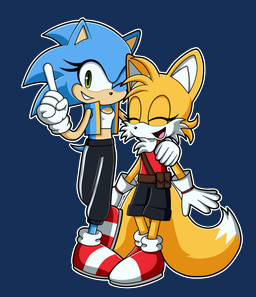anthro arm_around_shoulders bottomwear clothing crossed_legs crossgender duo eyelashes eyes_closed female gesture hand_gesture one_eye_closed pointing shirt shorts tank_top topwear heytherebabu sega sonic_the_hedgehog_(series) miles_prower sonic_the_hedgehog canid canine eulipotyphlan fox hedgehog mammal alpha_channel hi_res