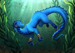 blue_body blue_horn blue_pawpads blue_scales claws dorsal_frill female feral frill_(anatomy) horn kelp pawpads scales solo ventral_scales yellow_claws rippletheness mythology ripple_(rippletheness) dragon mythological_creature mythological_scalie scalie hi_res