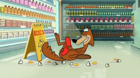 anthro brown_body brown_fur clothing detailed_background egg egg_sac eggshell fluffy fluffy_tail food fur grin grinning_at_viewer half-closed_eyes hat headgear headwear holding_food holding_object legs_up lying male meat narrowed_eyes null on_back salami sausage screencap screencap_background sign slightly_chubby smile smiling_at_viewer solo spread_legs spreading store store_clerk store_sign suggestive_pose tail bob-jiggles cartoon_network hbo_max jellystone_(hbo_max) warner_brothers mildew_wolf canid canine canis mammal wolf 16:9 4k absurd_res hi_res widescreen