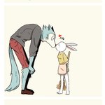 1:1 anthro beastars blush canid canine canis clothed clothing comic domestic_rabbit duo dwarf_rabbit eden_fries female fully_clothed fur haru_(beastars) kissing lagomorph larger_male legoshi_(beastars) leporid male mammal oryctolagus rabbit size_difference smaller_female white_body white_fur wolf