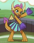 anthro cheerleader clothing female looking_at_viewer smile solo tail rockset friendship_is_magic hasbro my_little_pony mythology smolder_(mlp) dragon mythological_creature mythological_scalie scalie 2019 2d_animation animated frame_by_frame short_playtime