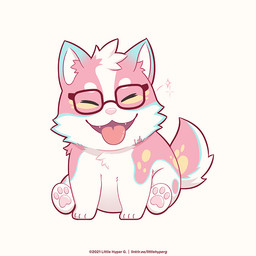 blue_body blue_fur eyewear feral fur glasses male open_mouth pawpads pink_body pink_fur pink_nose pink_pawpads pink_paws sitting solo spots tongue tongue_out wearing_glasses white_body white_fur yellow_spots littlehyper vtuber pu-kan canid canine canis domestic_dog mammal 1:1