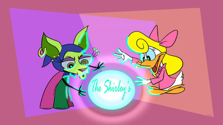 bow_ribbon cape clothing crystal_ball duo jewelry pink_cape pink_clothing pink_shirt pink_topwear shirt topwear mysteryfanboy91 cartoon_network courage_the_cowardly_dog tiny_toon_adventures warner_brothers shirley_the_loon shirley_the_medium anatid anseriform avian bird canid canine canis chihuahua domestic_dog duck loon mammal toy_dog 16:9 crossover hi_res widescreen