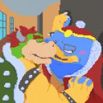 anthro blush duo kissing male male/male boarball kirby_(series) mario_bros nintendo bowser king_dedede avian koopa scalie 1:1 digital_media_(artwork) pixel_(artwork)