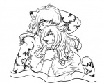 anthro bedding blanket clothing cuddling duo eyes_closed female lying male on_back open_mouth shirt sleeping smile stripes tank_top topwear foxielove foxie khon canid canine felid fox mammal pantherine tiger monochrome