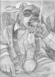 anthro balls biped cigar claws clothed clothing erection eyewear fully_clothed genitals glasses humanoid_genitalia humanoid_penis male penis penis_poking_out penis_through_fly presenting sitting smoke smoking solo suit sunglasses suspenders dbruin athelstan bear mammal graphite_(artwork) greyscale monochrome traditional_media_(artwork)