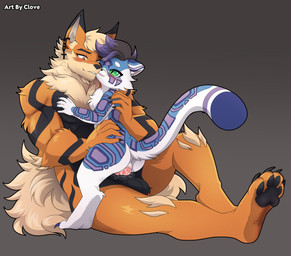 anal anal_penetration anthro balls belly big_ears black_balls black_belly black_body black_chest black_claws black_ear_piercing black_ear_tips black_eyebrows black_fur black_nose black_pawpads blue_body blue_fur blush bodily_fluids cheek_tuft chest_tuft claws cross cross_ear_piercing cross_ear_ring cross_piercing dipstick_ears duo ear_markings eyebrows face_blush face_to_face facial_markings facial_tuft fluffy fluffy_tail fur genital_fluids genitals green_eyes hair hand_on_back hand_on_chest hand_on_pecs head_markings hip_grab inner_ear_fluff knee_tuft knot knot_root knotted_penis knotting lap_sex leg_tuft long_tail lubed male male/male markings multicolored_ears muscular muscular_anthro muscular_arms muscular_male neck_tuft on_lap orange_body orange_eyes orange_fur orange_legs pawpads paws penetration penis piercing pointy_ears pupils purple_hair purple_markings raised_tail romantic romantic_couple sitting_on_lap slit_pupils spots spotted_body spotted_fur spotted_markings spotted_tail striped_arms striped_body striped_fur striped_markings stripes tail tail_markings tan_body tan_fur tan_hair tan_tail tuft whiskers white_body white_eyebrows white_fur cloveclovehua nintendo pokemon ryzeon_proot tau_emerald arcanine canid canine felid generation_1_pokemon mammal pantherine pokemon_(species) snow_leopard absurd_res hi_res