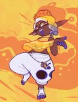 5_fingers 5_toes anthro bent_arm blonde_eyebrows blonde_eyelashes blonde_hair blue_tongue blush blush_lines bottomwear breasts clothed clothed_anthro clothed_female clothing crop_top dark_body dark_skin ear_piercing eyebrows eyelashes fangs feet female fingers footwear fully_clothed fully_clothed_anthro fully_clothed_female hair humanoid_pointy_ears light midriff multicolored_hair navel not_furry on_one_leg open_mouth open_smile orange_eyes pants piercing pointy_ears pose pseudo_hair shirt short_hair simple_background smile socks solo standing star_pupils teeth tentacle_hair tentacles toes tongue topwear white_bottomwear white_clothing white_footwear white_hair white_pants white_socks yellow_clothing yellow_crop_top yellow_shirt yellow_topwear critterzone13 nintendo splatoon frye_(splatoon) cephalopod humanoid inkling marine mollusk 2023 colored digital_drawing_(artwork) digital_media_(artwork) english_description full-length_portrait hi_res lighting portrait