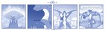 blue_and_white coin comic dancing detailed_background dialogue dragon english_text feral gold_(metal) hi_res horn larger_feral male monochrome mythological_creature mythological_scalie mythology scalie singing size_difference text vavacung wings