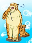 clothing hoodie kemono male onesie open_mouth overweight overweight_male pajamas plushie solo stripes tail topwear yawn shouten wdh3905 felid mammal pantherine tiger 2012 hi_res