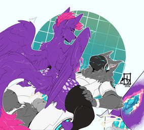anthro blue_penis bodily_fluids breasts clothing cowgirl_position cum cum_in_vagina cum_inside duo female female_on_top from_front_position fur genital_fluids genitals grey_body grey_fur knot legwear machine male male/female male_on_bottom mohawk on_bottom on_top parakeep penetration penile penile_penetration penis purple_body purple_fur purple_insides purple_internal sex spread_wings stockings thigh_highs unusual_insides wings x-ray_view shindekitty lazer_the_protogen luna_the_wolhyakeet canid canine canis fox hyena mammal protogen wolf hi_res