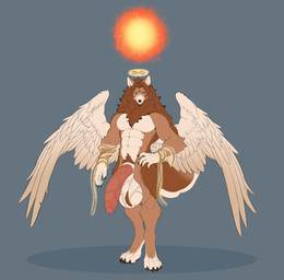 abs animal_genitalia anthro ball_tuft balls big_balls big_penis chain ears_up feathered_wings feathers flaccid foreskin fur genitals hair halo hand_on_hip huge_balls huge_penis humanoid_genitalia humanoid_penis hybrid_genitalia hybrid_penis hyper jewelry looking_at_viewer male multi_eye multicolored_body multicolored_fur muscular muscular_anthro muscular_male paws penis pubes sheath sheathed_humanoid_penis smile smiling_at_viewer solo standing sun tuft wings giselle_orochi sam_hansen angel canid canine canis domestic_dog livestock_guardian_dog mammal molosser pastoral_dog spitz absurd_res hi_res