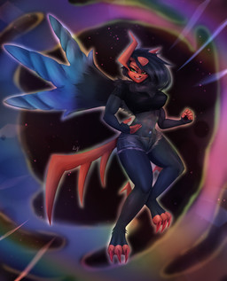 absolite anthro big_claws claws clothing crop_top female green_eyes looking_at_viewer mega_stone navel navel_piercing piercing shirt solo topwear translucent translucent_belly ringstudios nintendo pokemon pokemon_legends_z-a rose_duskclaw generation_9_pokemon mega_absol_z mega_evolution pokemon_(species) shiny_pokemon absurd_res hi_res
