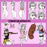 anthro brown_eyes female fur grey_hair gun hair pink_hair ranged_weapon rifle solo weapon white_body white_fur ziegelzeig bad_guy_cafe diana_silverhowl_(readerno31142) canid canine canis mammal wolf 1:1 2022 absurd_res hi_res model_sheet