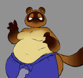 anthro apron apron_only belly big_belly biped bored brown_body claws clothed clothing countershading facial_markings gloves_(marking) grey_background head_markings lidded_eyes looking_at_viewer male markings mask_(marking) moobs mouthless navel overweight overweight_anthro overweight_male simple_background solo standing tail tan_body tan_countershading topless topless_male wide_hips cococram animal_crossing nintendo tom_nook_(animal_crossing) canid canine mammal raccoon_dog tanuki 2026 digital_media_(artwork) hi_res portrait three-quarter_portrait