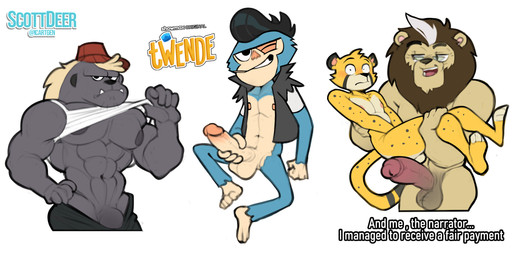 age_difference anthro balls big_penis biped butt carrying_another clothing duo erection genitals group hair happy hat headgear headwear henchmen jacket looking_at_another looking_at_viewer male male/male markings masturbation mechanic nipples nude older_male penis pompadour presenting seductive showing_off_muscles spots spotted_markings striped_markings stripes topwear scottdeer twende_(series) bati_(twende) cheche_(twende) kimbe_(twende) reporter_(twende) badger cheetah felid feline haplorhine honey_badger mammal monkey mustelid musteline primate absurd_res hi_res