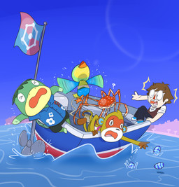 3_toes 4_fingers anthro beak bent_legs black_bottomwear black_clothing black_eyes black_pants black_shorts blue_clothing blue_dress_shirt blue_eyes blue_footwear blue_inner_ear blue_shoes blue_sky boat bottomwear brown_body brown_clothing brown_fur brown_hair brown_tail brown_topwear brown_vest button_(fastener) clothed clothed_anthro clothed_human clothing confusion day dropping_object feathers featureless_feet feet fingers flag footwear fully_clothed fully_clothed_anthro fully_clothed_human fur green_body green_feathers green_hair green_scales green_stripes group hair leaf leaf_hair light male male_anthro male_human markings motion_lines multicolored_body multicolored_feathers multicolored_scales on_boat on_one_leg open_beak open_mouth orange_beak outside panicking pants pink_tongue plant plant_hair pseudo_hair purple_clothing purple_shirt purple_tank_top purple_topwear question_mark reaching_for_object red_body red_mouth red_nose rock rolled_up_sleeves rope scales scared sea shirt shoes shoreline shorts sky standing striped_markings striped_tail stripes tail tail_feathers tail_markings tan_body tan_skin tank_top teeth toes tongue topwear triangle_nose two_tone_tail vehicle vest water watercraft white_dress_shirt wide_eyed wing_flap yellow_clothing yellow_shirt yellow_tail yellow_tank_top yellow_topwear cookieboy011 animal_crossing asian_mythology east_asian_mythology japanese_mythology mythology nintendo jitters_(animal_crossing) kapp'n simon_(animal_crossing) villager_(animal_crossing) arthropod avian bird crab crustacean decapod haplorhine human kappa malacostracan mammal monkey parakeet parrot primate spider_crab true_parrot yokai 2021 colored digital_drawing_(artwork) digital_media_(artwork) english_description lighting shaded story story_in_description