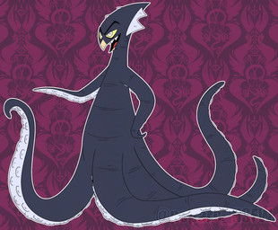 8_tentacles anthro beak black_body horizontal_pupils legless male nude open_mouth pattern_background pupils sharp_teeth simple_background solo suckers teeth tentacle_arms white_eyes yellow_sclera poparc_nsfw hazbin_hotel hellaverse edwin_(poparc_nsfw) fan_character aquatic cephalopod coleoid demon mollusk octopodiform sinner_demon 2025 hi_res model_sheet