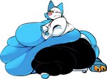 anthro belly big_belly big_breasts blue_body blue_tail blush bodily_fluids breasts featureless_breasts female floating_hands huge_belly huge_breasts hyper hyper_belly machine morbidly_obese morbidly_obese_anthro morbidly_obese_female obese obese_anthro obese_female overweight overweight_anthro overweight_female plug simple_background sweat sweatdrop tail thick_tail white_background yellow_eyes cloudboyo deltarune undertale_(series) tasque_manager darkner felid feline mammal robot absurd_res hi_res