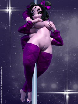 5_eyes 6_arms black_hair blue_fingernails blue_nails blue_toenails bow_ribbon breasts colored_nails feet female fingernails genitals hair multi_arm multi_eye multi_limb nails pole purple_body solo stripper_pole text toenails toes vulva idsaybucketsofart undertale undertale_(series) muffet animal_humanoid arachnid arachnid_humanoid arthropod arthropod_humanoid humanoid spider spider_humanoid 3:4 3d_(artwork) digital_media_(artwork) hi_res unavailable_at_source url