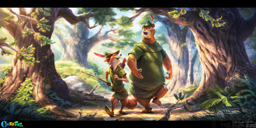 anthro belt bow_(weapon) brown_body brown_fur clothing day detailed_background duo footwear forest fur grass green_clothing hat headgear headwear holding_bow_(weapon) holding_object holding_ranged_weapon holding_weapon male open_mouth outside plant quiver_(object) ranged_weapon shoes size_difference smile tail text tree walking weapon tommy_kinnerup disney robin_hood_(disney) little_john robin_hood bear canid canine fox mammal red_fox true_fox 2021 absurd_res digital_media_(artwork) english_text hi_res