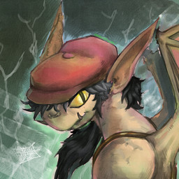 anthro big_ears black_hair clothing facial_piercing female grey_body grey_skin hair hat headgear headwear long_hair looking_at_viewer nose_piercing overbite piercing pointy_ears red_clothing red_hat red_headwear solo teeth tusks wings mrnobodyart deadlock_(game) valve ivy_(deadlock) gargoyle 1:1 2026 hi_res signature