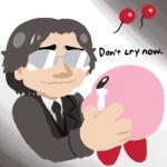 ambiguous_gender balloon black_hair bodily_fluids crying duo eyewear glasses hair inflatable male not_furry tears text unknown_artist kirby_(series) nintendo real_world kirby satoru_iwata human mammal waddling_head 1:1 english_text in_memoriam low_res