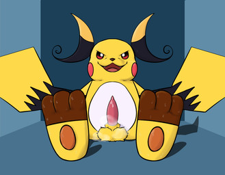 2_tails 3_toes balls bodily_fluids feet fur genitals male multi_tail musk open_mouth pawpads paws penis solo sweat tail teeth toes arantiguerking nintendo pokemon pokemon_legends_z-a generation_9_pokemon mega_evolution mega_raichu mega_raichu_x pokemon_(species) digital_media_(artwork)
