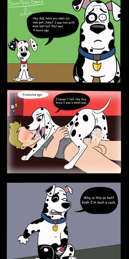 animal_genitalia animal_penis animal_vulva anthro anus balls bestiality black_ears black_nose black_spots blue_collar bodily_fluids canine_genitalia canine_penis canine_vulva collar crying cuckold duo faceless_character faceless_male female female_penetrated feral floppy_ears fur genitals gold_(metal) heterochromatic_ears human_on_anthro interspecies male male/female male_on_feral masturbation multicolored_body multicolored_fur penetration penis pink_inner_ear red_collar speech_bubble spots star tears text two_tone_body two_tone_fur vaginal vaginal_penetration white_body white_fur white_spots someniceguy 101_dalmatian_street 101_dalmatians disney delilah_(101_dalmatians) doug_(101_dalmatians) dylan_(101_dalmatians) canid canine canis dalmatian domestic_dog human mammal 6:13 absurd_res comic_sans english_text hi_res