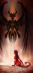 breasts brown_hair duo female glowing glowing_eyes hair horn membrane_(anatomy) membranous_wings not_furry nude red_body red_skin side_boob sitting wings 12-tf demon hi_res