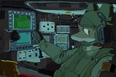 ambiguous_gender anthro armor clothing duo electronics fur furgonomic_headwear furgonomic_helmet furgonomics gloves green_armor green_clothing handwear headgear headphones headset helmet inside_tank inside_vehicle looking_aside military military_uniform multicolored_body multicolored_fur night_vision orange_body orange_fur patch_(fabric) red_eyes screen soldier tank_(vehicle) text two_tone_body two_tone_fur uniform vehicle warrior white_body white_fur lecorgi ambiguous_species canid canine fox mammal 2025 digital_media_(artwork) hi_res signature