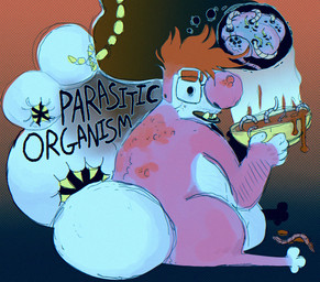 acne ambiguous_gender anthro arm_hair big_nose big_pupils bite black_lips black_text body_hair bowl brain brown_hair container dilated_pupils eye_bags eyebrows eyewear facial_hair fake_tail feet fingers food glasses gradient_background hair hindpaw holding_bowl holding_container holding_food holding_object infestation lips looking_back mustache nude open_mouth organs overweight parasite paws pimple pink_arms pink_body pink_legs pupils simple_background sitting solo soup spine steam stretch_marks tail tail_bite tail_in_mouth teeth text thick_eyebrows thought_bubble tusks tympanum white_body white_face white_fingers white_paws yellow_teeth plentyofsoup soup_(plentyofsoup) mammal unknown_species worm digital_media_(artwork) english_text handwritten_text nonbinary_(lore)