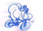 anthro areola armor belly bicycle bicycle_helmet big_breasts big_butt biking breasts butt clothing female hair headgear headwear helmet huge_breasts open_mouth overweight overweight_anthro overweight_female solo thick_thighs vehicle dutch_(artist) misty_the_mouse apple_(dutch) bear giant_panda mammal 2016 sketch traditional_media_(artwork)