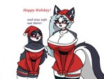 accessory anthro big_breasts blush breast_size_difference breasts christmas_clothing cleavage clothed clothing duo female garter holidays small_waist text wide_hips pace-maker christmas helluva_boss helluva_exterminator loona_(helluva_boss) octavia_(helluva_boss) avian bird canid canine canis mammal owl wolf english_text