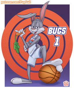 anthro ball basketball_(ball) basketball_uniform buckteeth carrot clothed clothing feet food fur grey_body grey_fur looking_at_viewer male multicolored_body multicolored_fur open_mouth open_smile plant smile smiling_at_viewer solo sportswear teeth tune_squad_outfit tune_squad_outfit_(1996) two_tone_body two_tone_fur uniform vegetable white_body white_fur puggy looney_tunes space_jam warner_brothers bugs_bunny lagomorph leporid mammal rabbit hi_res