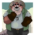 anthro belly biped bottomwear clothing hat headgear headwear kemono male mature_male overweight overweight_male pants shirt solo topwear m2vcjtad5hsdvla brok_the_investigator cowcat_games tramp_(brok_the_investigator) cricetid mammal muskrat rodent 2022 absurd_res hi_res