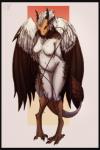 anthro biped black_border border breasts feathered_wings feathers female horn looking_at_viewer membrane_(anatomy) membranous_wings navel nipples non-mammal_breasts nude orange_eyes pose smile solo standing tail whiskers wings lethal_doors asian_mythology east_asian_mythology mythology eva_(ozawk) accipitrid accipitriform avian bird dragon eastern_dragon egyptian_vulture feathered_dragon feathered_scalie hybrid mythological_creature mythological_scalie old_world_vulture scalie vulture 2016 pinup