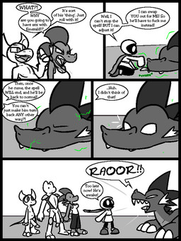 2_horns anthro armor balls barefoot big_balls big_penis bottomwear breastplate breasts cape claws cleavage clothed clothing cute_fangs dialogue dot_eyes erection fangs feet female feral finger_claws flaccid footwear frown genitals hair horn knee_pads larger_feral larger_male long_sleeves magic male motion_lines mouthless no_pupils onomatopoeia open_mouth pants penis profanity raised_hand roaring robe sharp_teeth shirt shoes shoulder_pads simple_eyes size_difference slightly_chubby slightly_chubby_anthro slightly_chubby_male smaller_anthro smaller_female smaller_male sound_effects tank_top teeth text toe_claws topwear yelling ultilix european_mythology mythology caspar_(ultilix) emerald_(ultilix) leo_the_magician ruby_(ultilix) amphibian demon dragon frog mythological_creature mythological_scalie scalie shadow_creature western_dragon 2025 comic english_text greyscale monochrome multiple_scenes spot_color brother_(lore) brother_and_sister_(lore) sibling_(lore) sister_(lore)