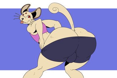 anthro bent_over big_bulge big_butt blue_background bulge butt butt_focus femboy forehead_gem fur gem huge_butt looking_back male red_eyes simple_background solo standing tail tan_body tan_fur tongue tongue_out whiskers reagan700 nintendo pokemon generation_1_pokemon persian_(pokemon) pokemon_(species) hi_res